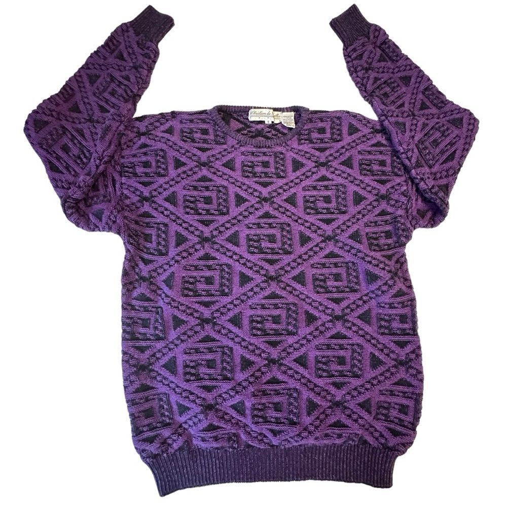 Purple and Black Geometric Pattern Christian de Parallax Cotton Sweater Size Sml